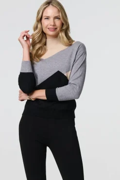 Colour Block High Neck Slim Jumper
