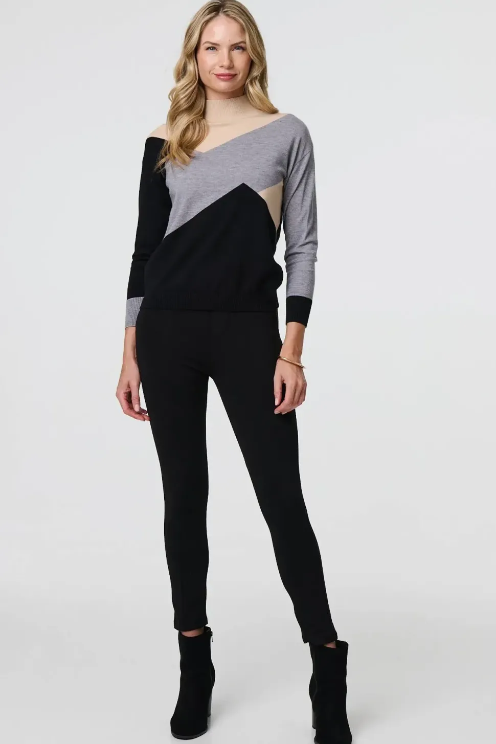 Colour Block High Neck Slim Jumper