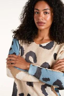 Colour Block Leopard Fine Knit Jumper