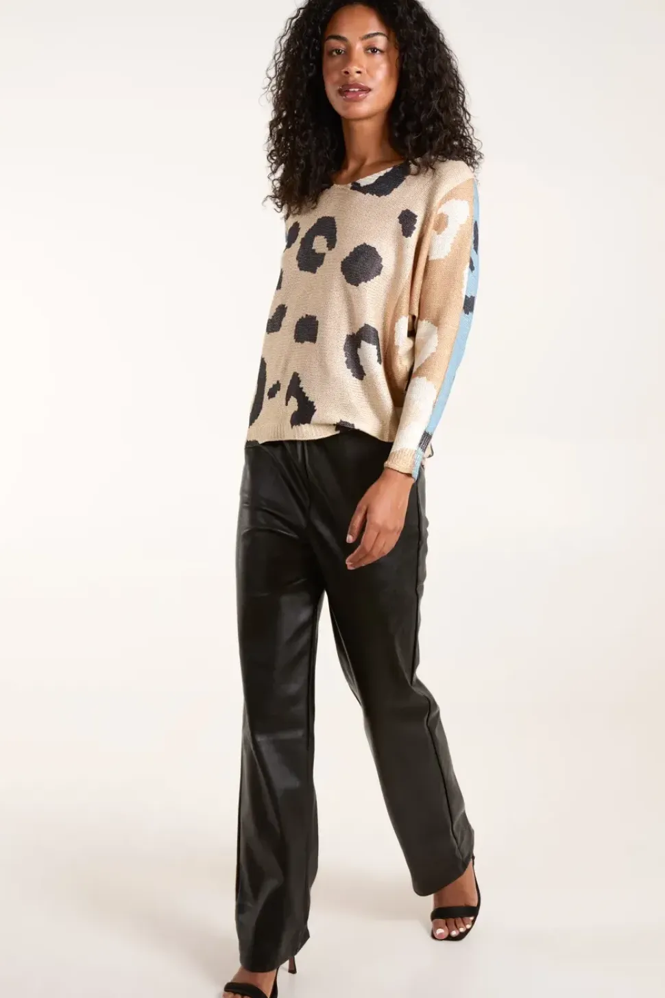 Colour Block Leopard Fine Knit Jumper