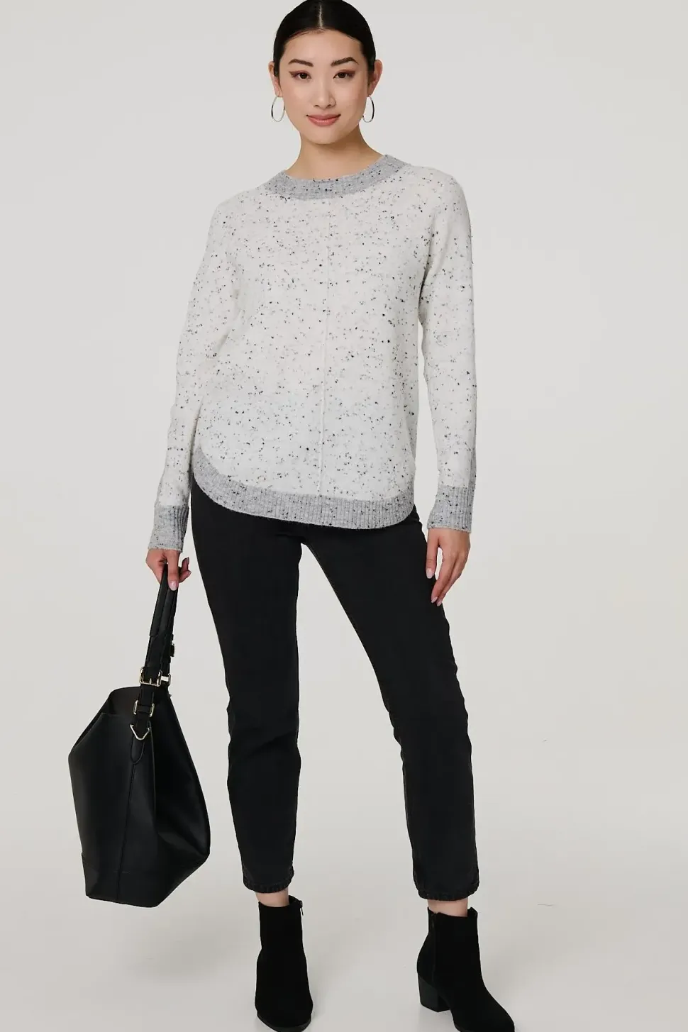 Colour Block Long Sleeve Curve Hem Jumper