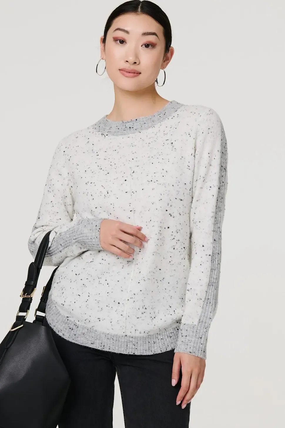 Colour Block Long Sleeve Curve Hem Jumper