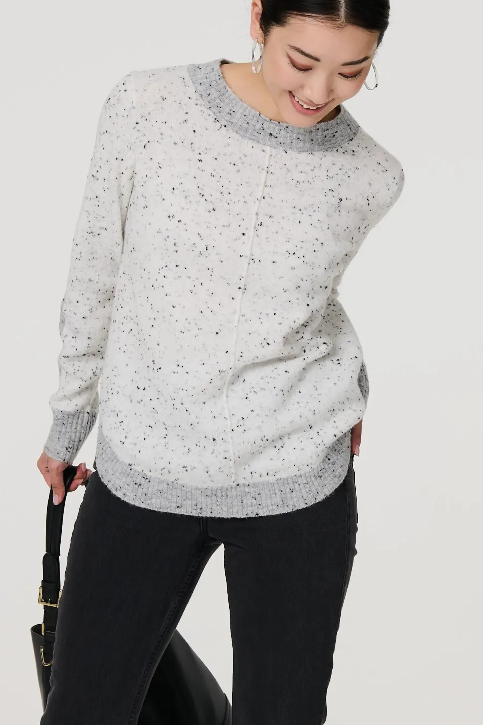 Colour Block Long Sleeve Curve Hem Jumper