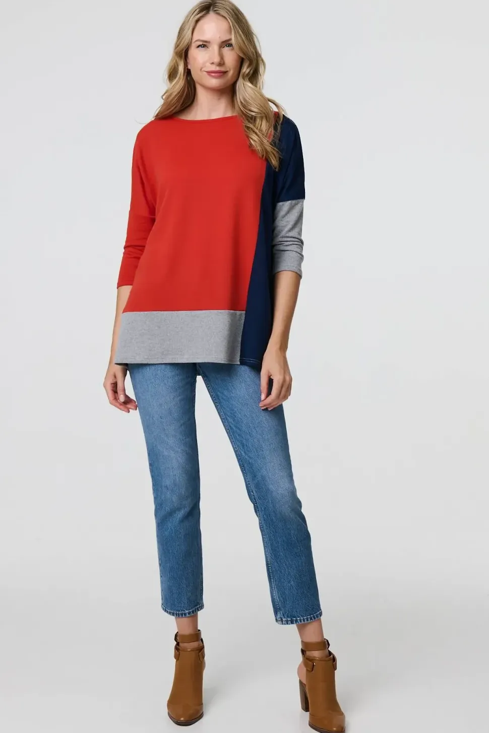 Colour Block Long Sleeve Relaxed Top