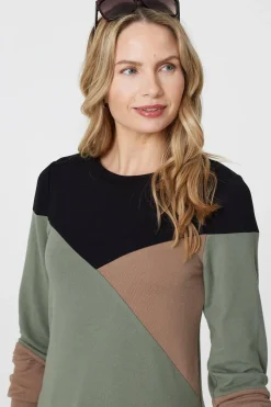 Colour Block Long Sleeve Short Dress
