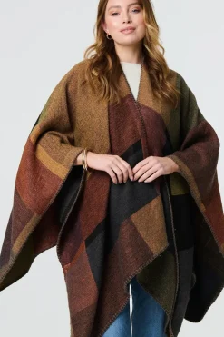 Colour Block 3/4 Sleeve Relaxed Poncho