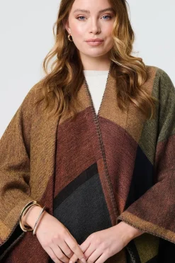 Colour Block 3/4 Sleeve Relaxed Poncho