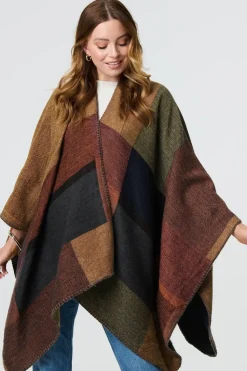 Colour Block 3/4 Sleeve Relaxed Poncho