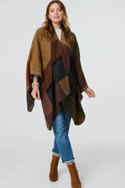 Colour Block 3/4 Sleeve Relaxed Poncho