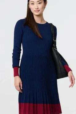 Colour Block Tie Neck Short Jumper Dress