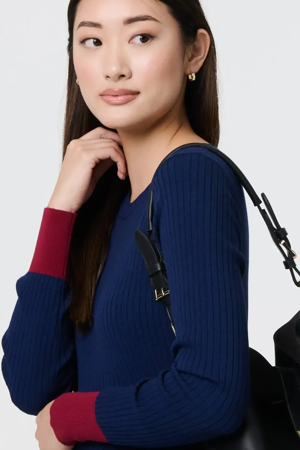 Colour Block Tie Neck Short Jumper Dress