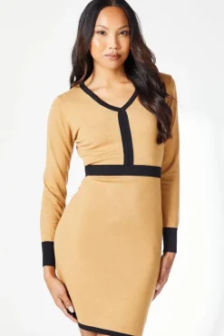 Colourblock V Neck Mini Dress