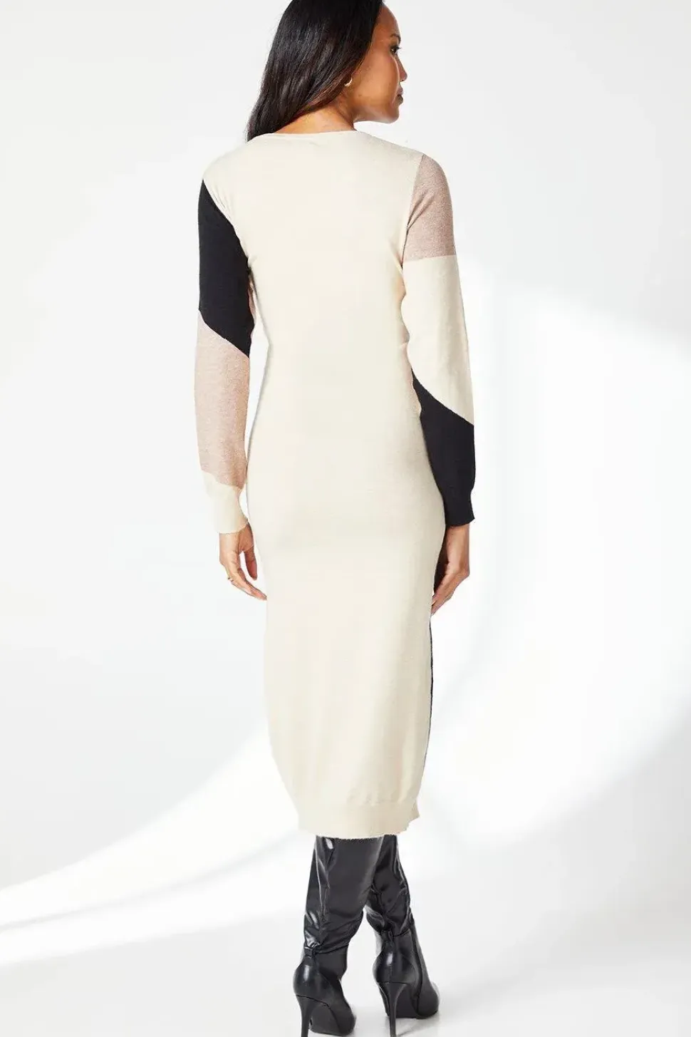 Colourblock Wave Knitted Midi Dress