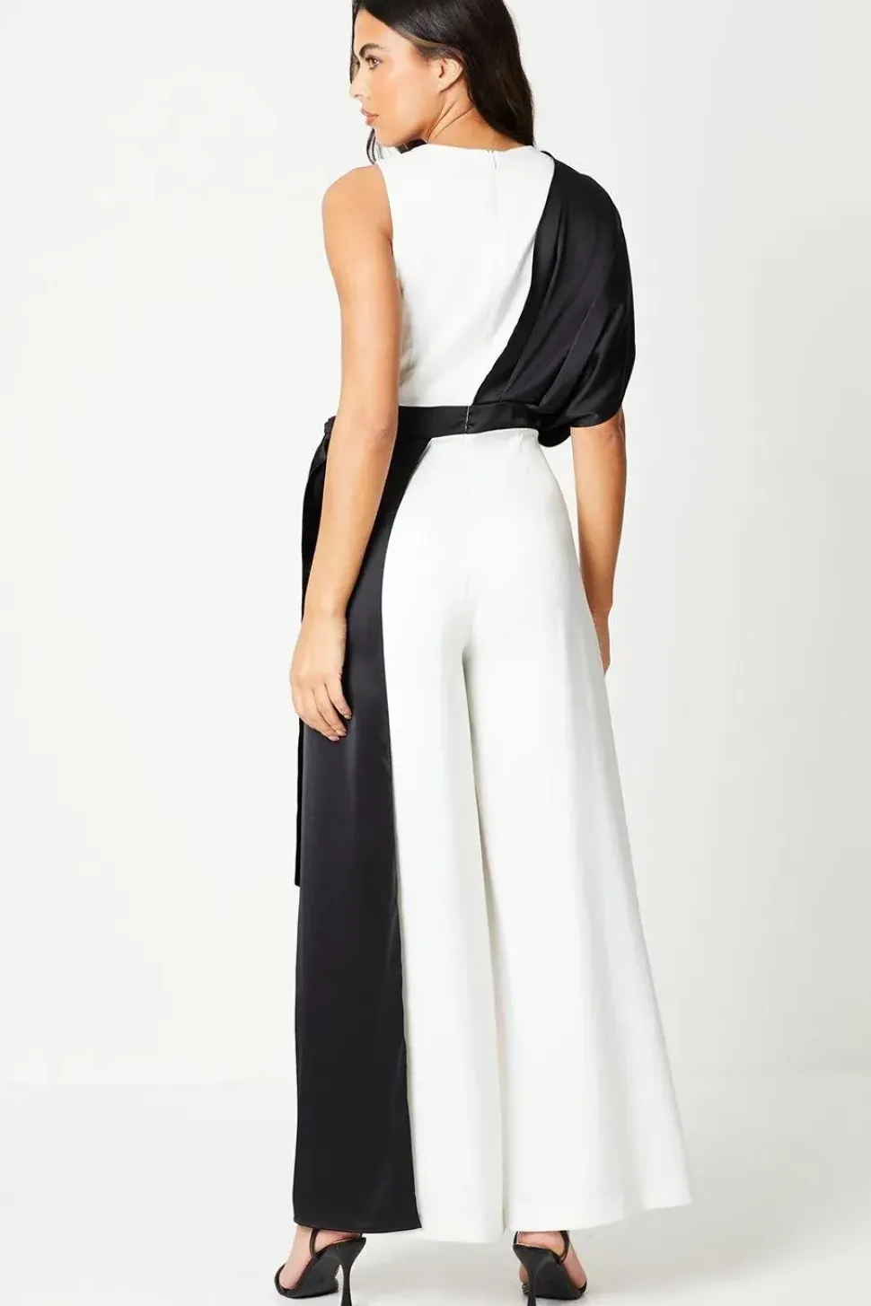 Colour Block Wrap Waist Satin Jumpsuit