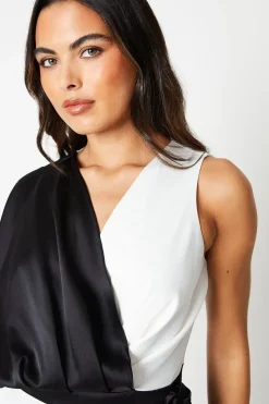 Colour Block Wrap Waist Satin Jumpsuit