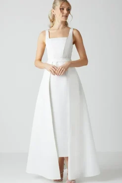 Column Satin Bridal Dress With Removable Belt Train