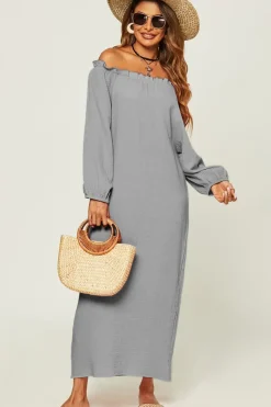 Comfy Bardot Frill Detail Maxi Dress