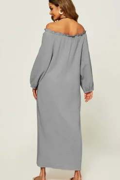 Comfy Bardot Frill Detail Maxi Dress