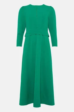 Compact Crepe Cross Front Midi Dress