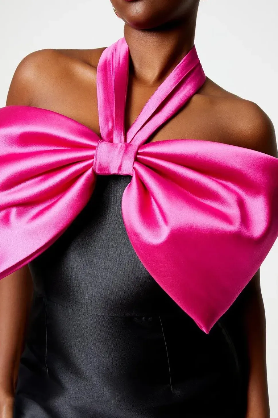 Contrast Bow Twill Mini Dress