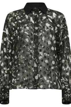 Contrast Collar Polka Dot Print Shirt