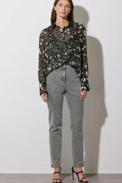 Contrast Collar Polka Dot Print Shirt