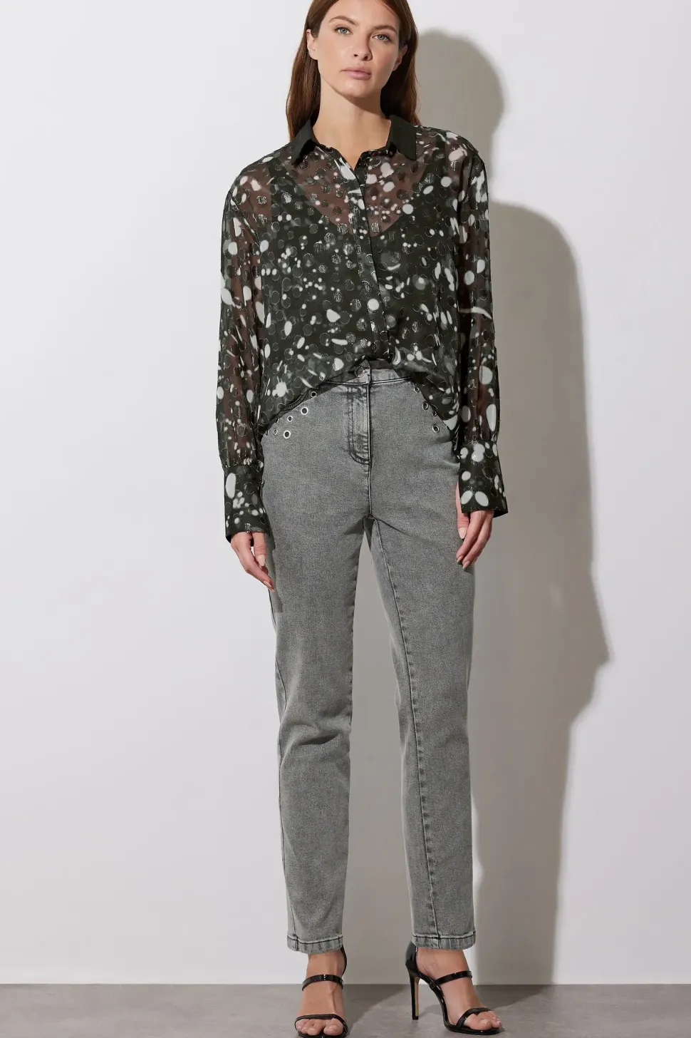 Contrast Collar Polka Dot Print Shirt