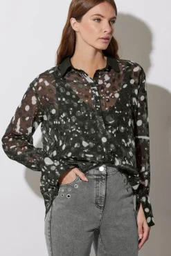 Contrast Collar Polka Dot Print Shirt