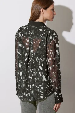 Contrast Collar Polka Dot Print Shirt