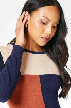 Contrast Colourblock Knitted Midi Dress