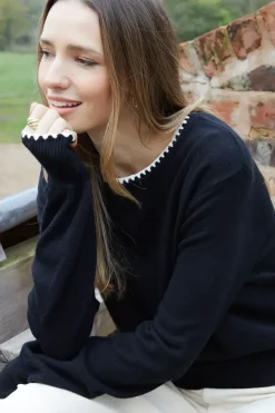 Contrast Edge Balloon Sleeve Knitted Jumper