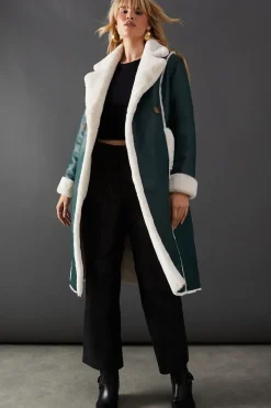 Contrast Faux Leather Edge To Edge Aviator Jacket
