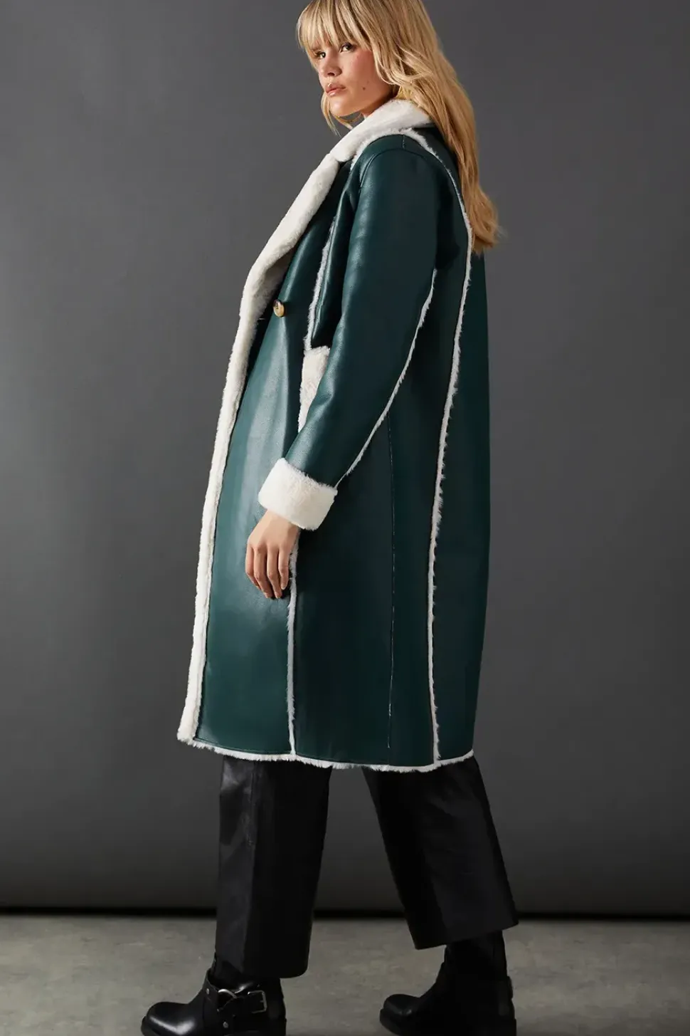 Contrast Faux Leather Edge To Edge Aviator Jacket