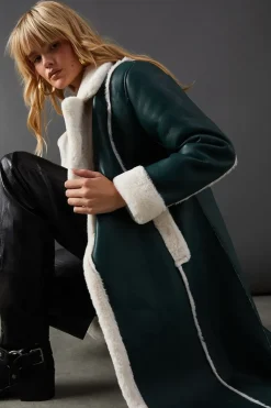 Contrast Faux Leather Edge To Edge Aviator Jacket