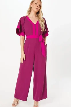 Contrast Kimono Sleeve Belted Jumpsuit