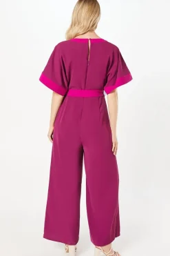 Contrast Kimono Sleeve Belted Jumpsuit