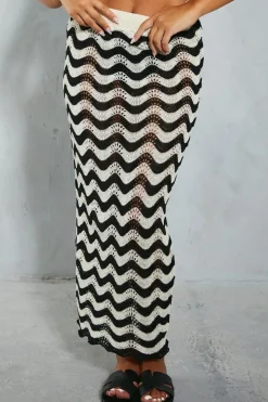 Contrast Knit Maxi Column Skirt