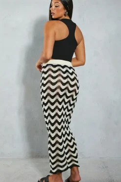 Contrast Knit Maxi Column Skirt
