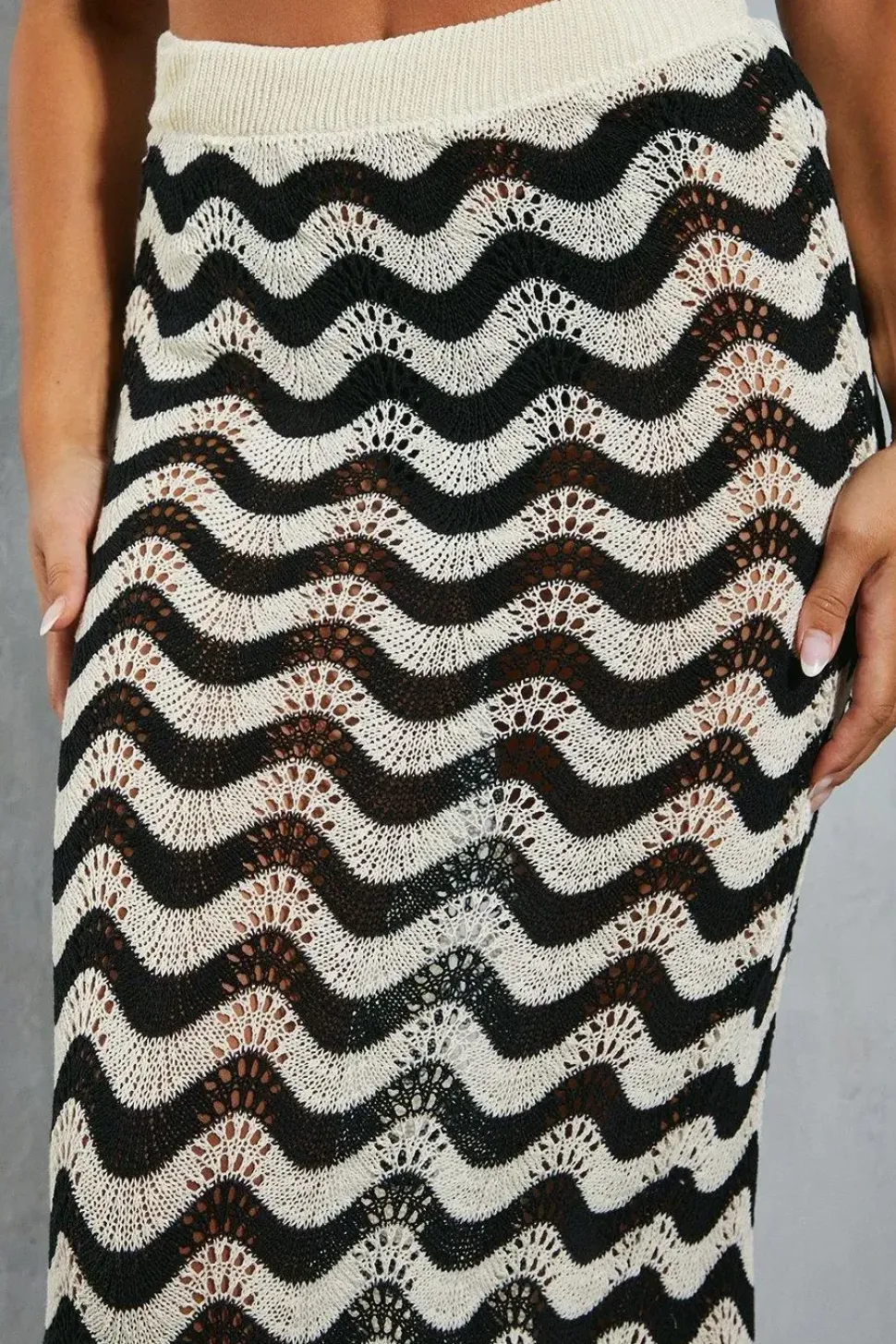Contrast Knit Maxi Column Skirt