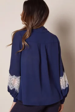 Contrast Lace Trim Georgette Blouse