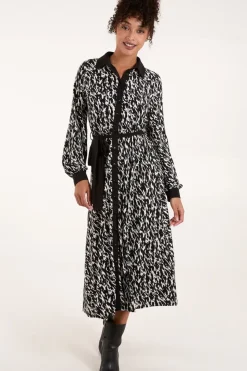 Contrast Midi Shirt Belted Dress