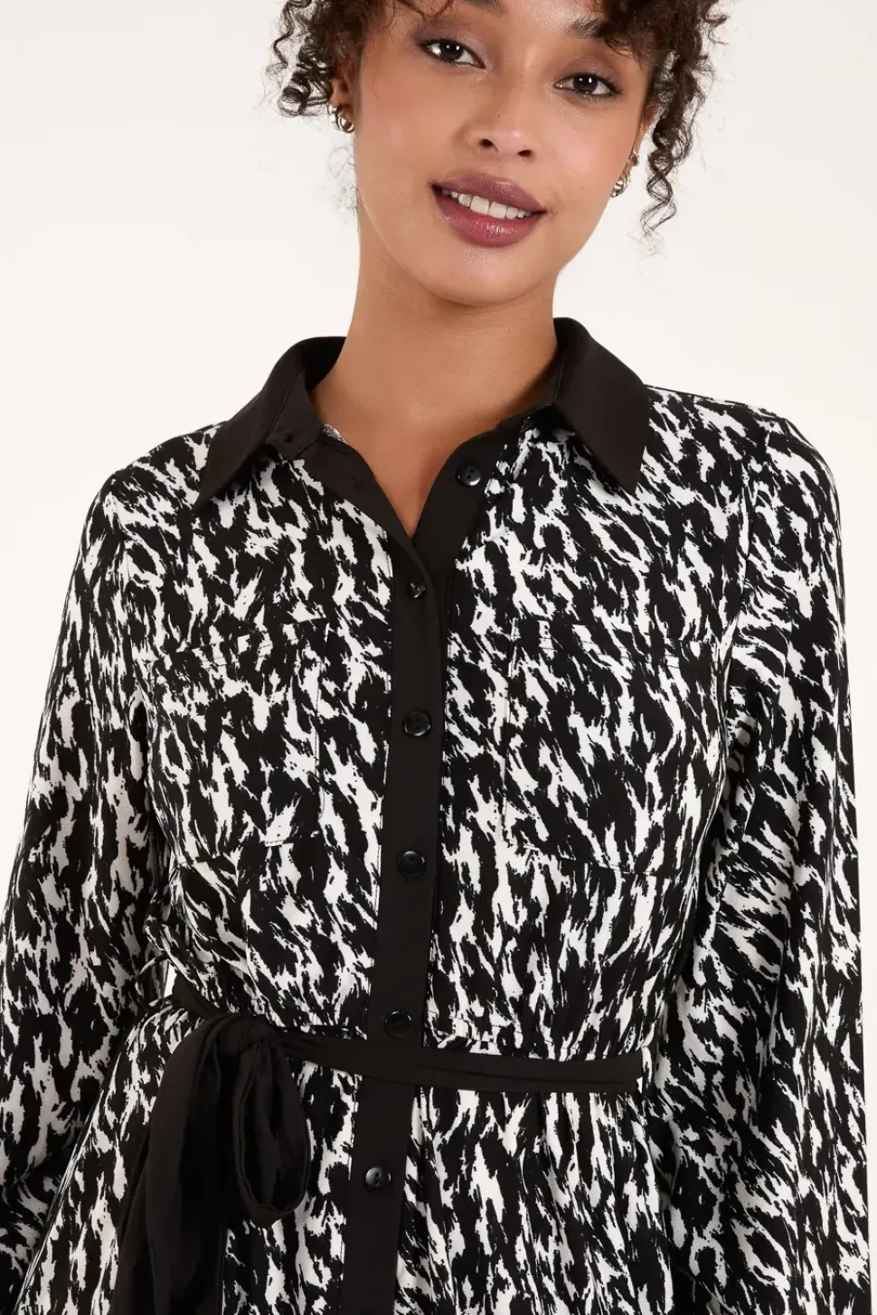 Contrast Midi Shirt Belted Dress