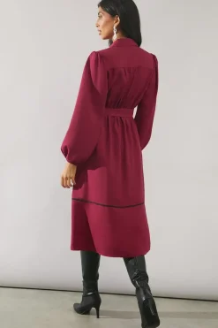 Contrast Piping Tie Waist Shirt Dress