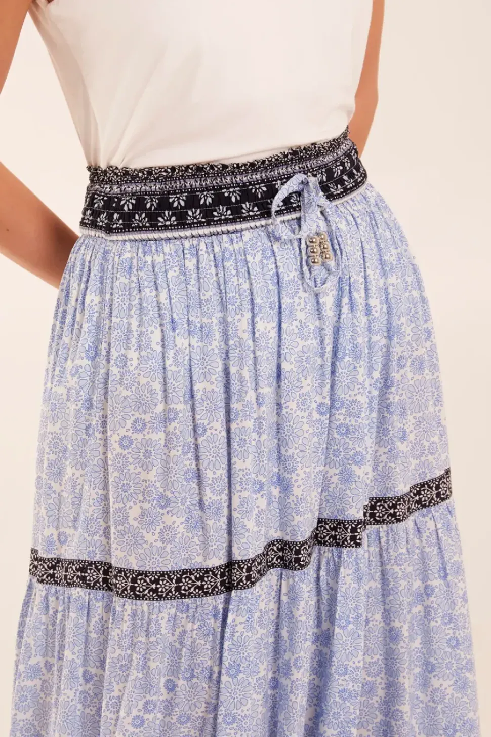 Contrast Printed Tiered Skirt