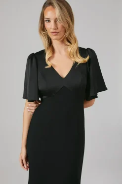 Contrast Satin Angel Sleeve Open Back Bridesmaid Dress