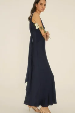 Contrast Satin Bow Back Bridesmaids Maxi Dress