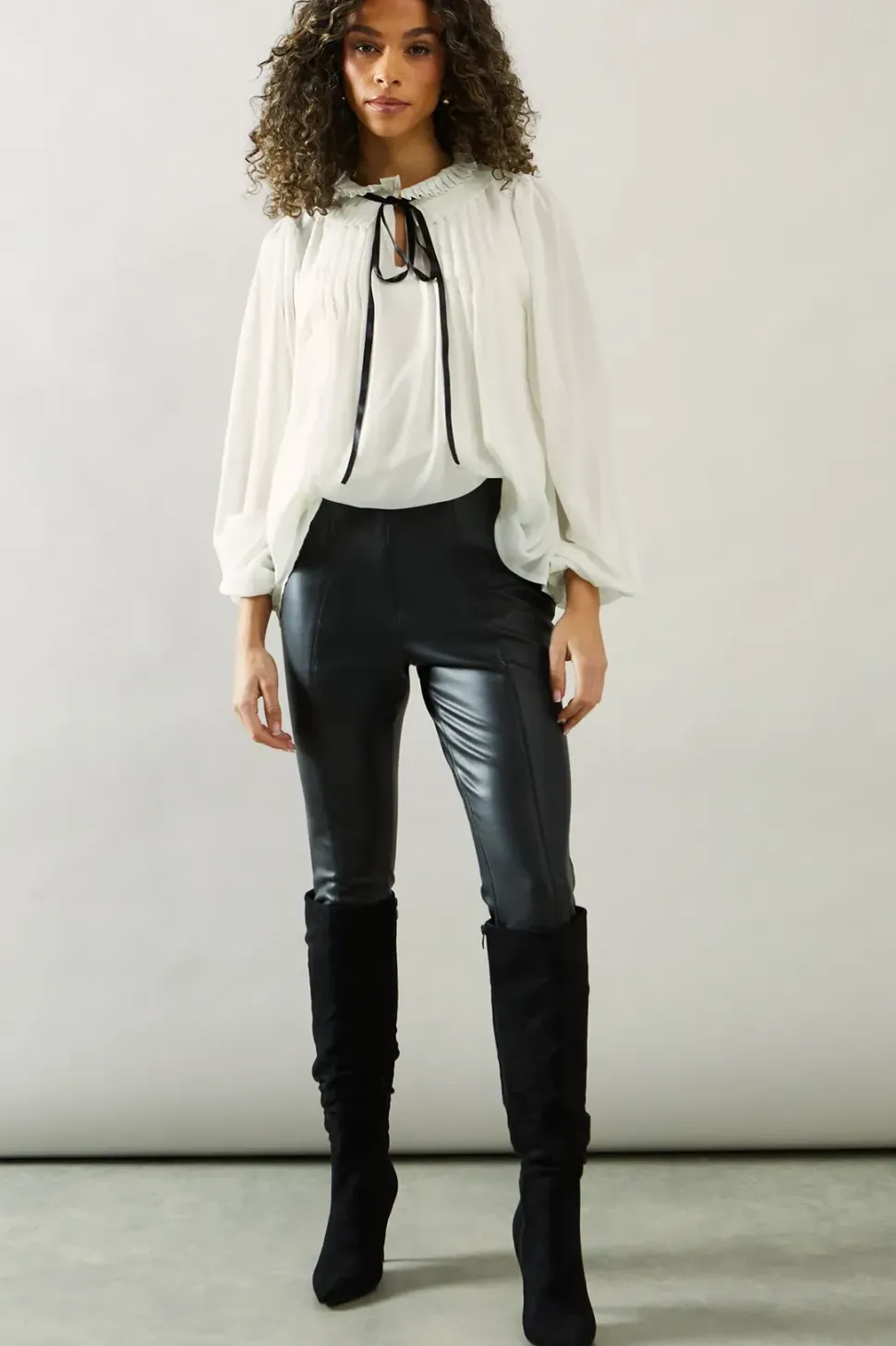 Contrast Satin Trim Georgette Blouse