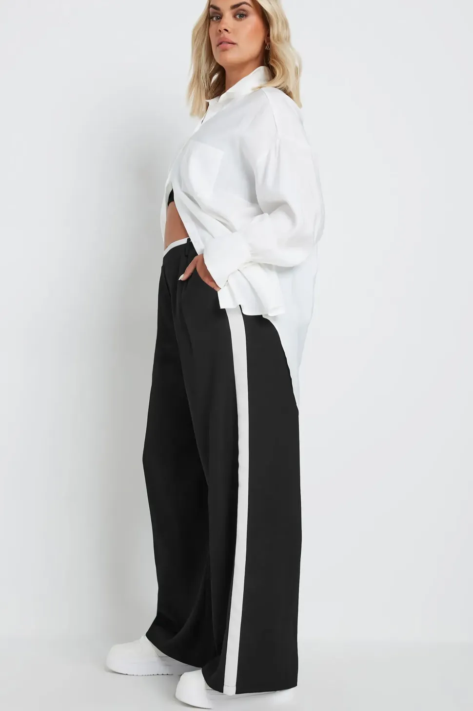 Contrast Side Stripe Wide Leg Trousers