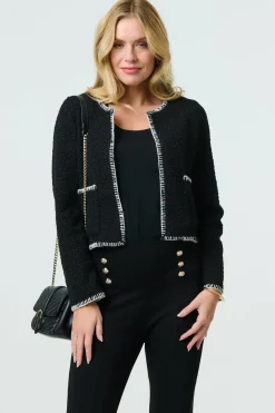 Contrast Stitch Trim Cropped Jacket