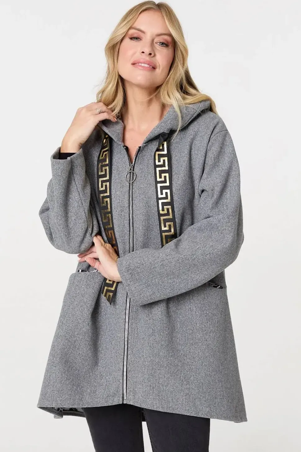 Contrast Trim Hood Turn-Up Sleeve Jacket